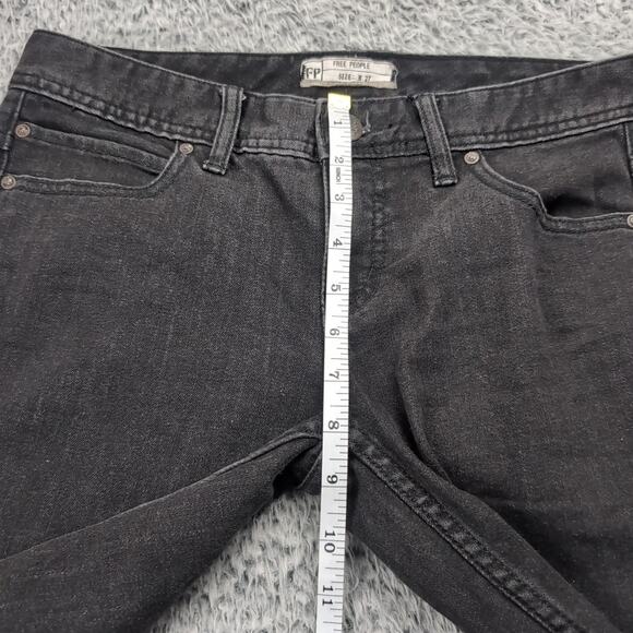 Free People Jeans Women 27 Black Mid Rise Slim Raw Hem Stretch Denim Distressed - Picture 7 of 10